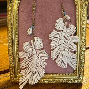 Boho Lace Feather Dangle Earrings